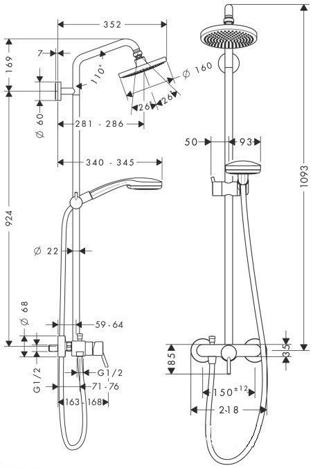 Душова система Hansgrohe Croma 27154000