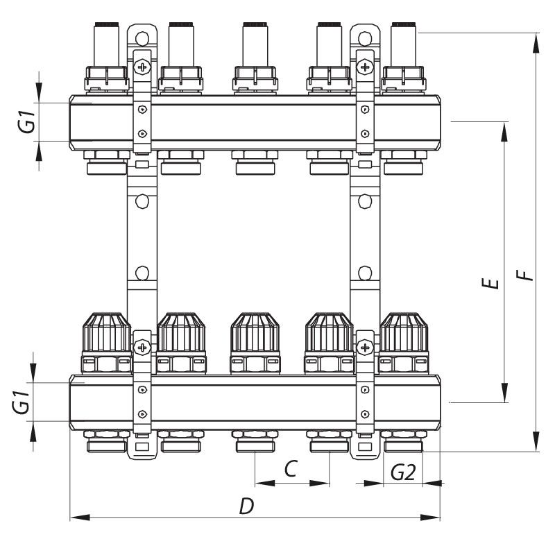 Колекторний блок з розхідомірами KOER KR.1110-06 1”x6 WAYS (KR2643)