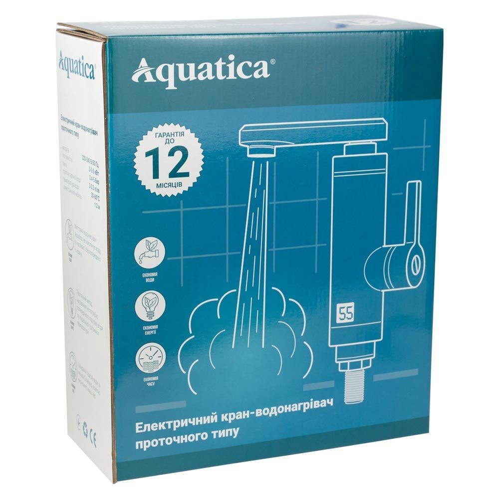 Кран-водонагреватель проточный S95 3.0Квт для раковины Aquatica, гусак изогнутый на гайке (Lz-5A111W)
