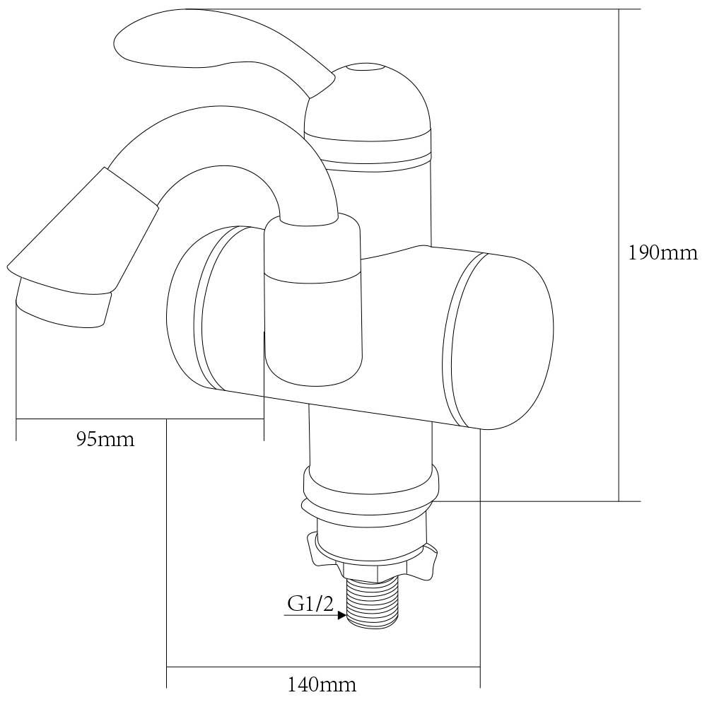 Кран-водонагреватель проточный S95 3.0Квт для раковины Aquatica, гусак изогнутый на гайке (Lz-5A111W)