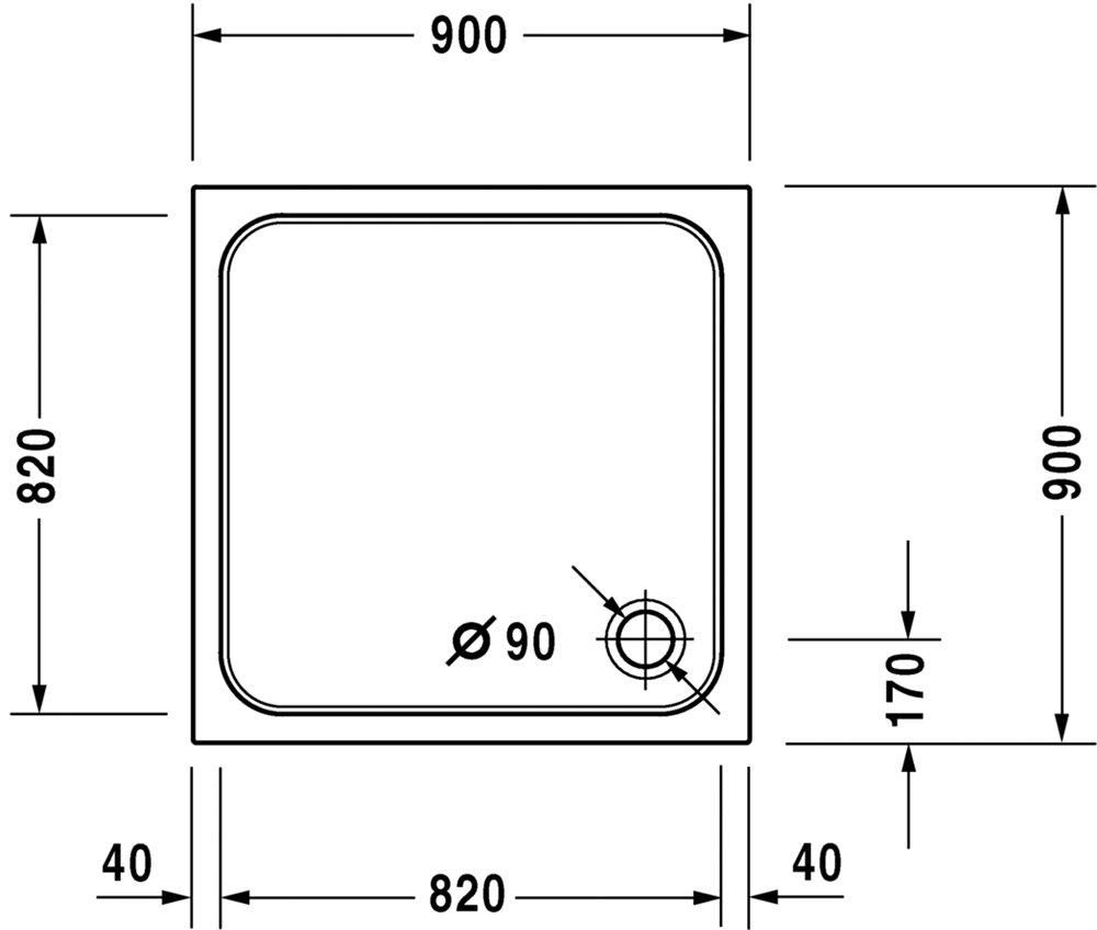 Душовий піддон квадратний санітарний акрил 800*900*85 Duravit D-CODE