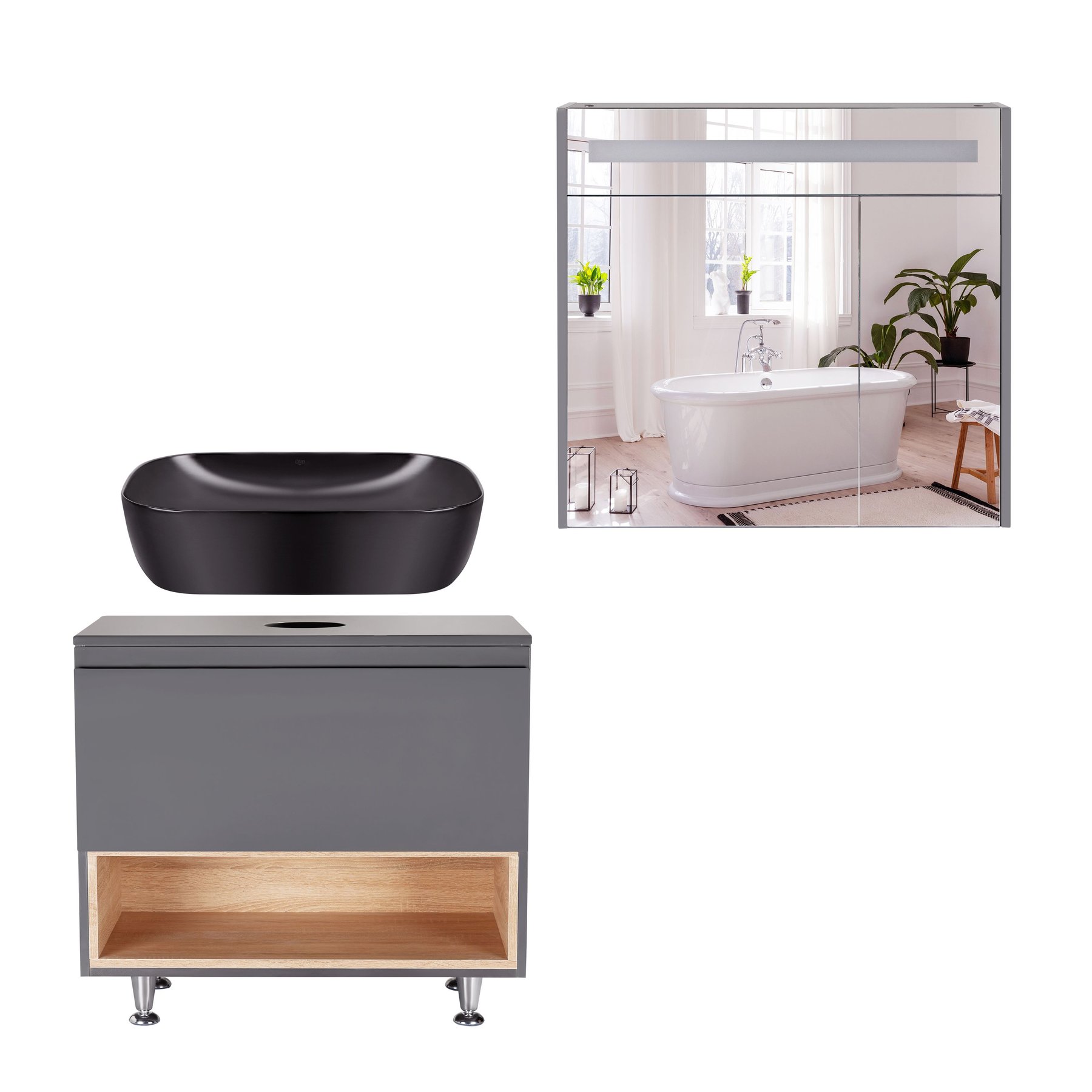 Комплект меблів для ванної Qtap Robin тумба + раковина + дзеркальний шафа QT044RO42983