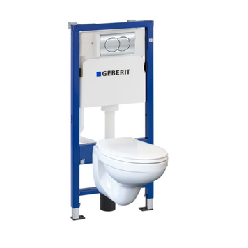 Комплект Geberit Duofix PRO 20, инсталляция для подвесного унитаза Delta 12см с креплением к стене, подвесной унитаз Idol с сидением Duroplast, смывающая клавиша (118.315.21.2 ) Delta01: Глянцевый хром