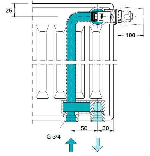 Клапан ВНУТРІШНІЙ для термоголовки М30x1,5 панельного радіатора OPTIMUM/KALITE 1/2″ЗР (в трубу)