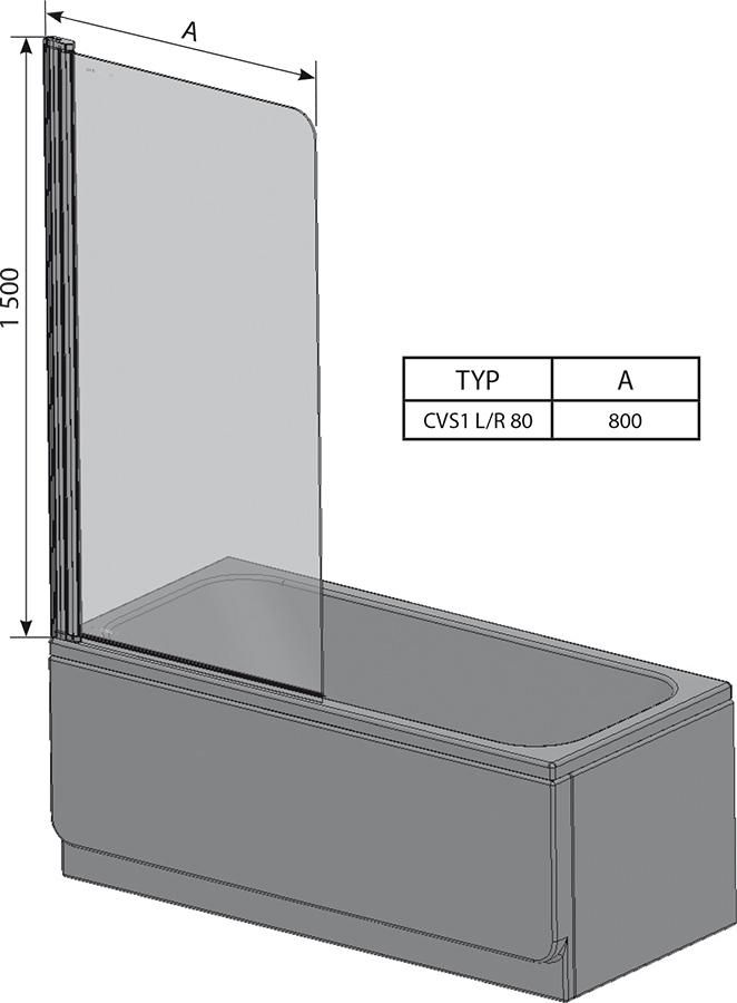 Шторки для ванни Ravak CVS1-80R Полірований алюміній (Transparent)