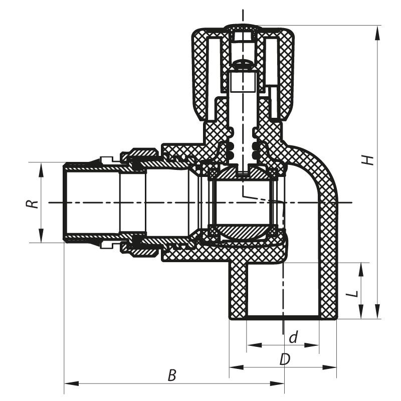 Кран KOER радиаторный 20x1/2 угловой с прокладкой "антипротечка" PPR KOER K0161.PRO (KP0207)