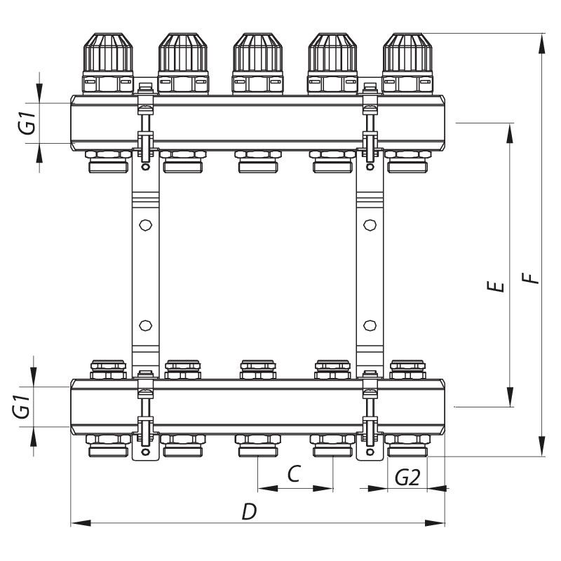 Колекторний блок з термостатичними клапанами KOER KR.1100-07 1”x7 WAYS (KR2633)