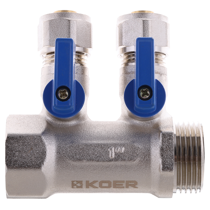Колектор з кульовими кранами та фітингом KOER KR.1126-2 1”x2 WAYS (KR2838)