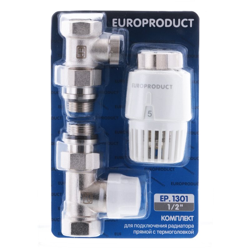 Комплект для підключення радіатора EUROPRODUCT EP1301 - 1/2'' (Прямий з термоголовкою) (EP6017)