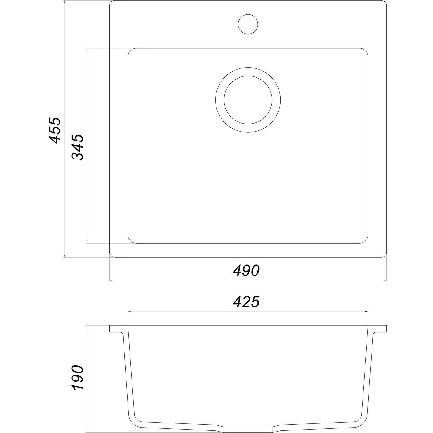 Гранитная мойка Globus Lux AOSTA серый камень 490x455мм-А0005