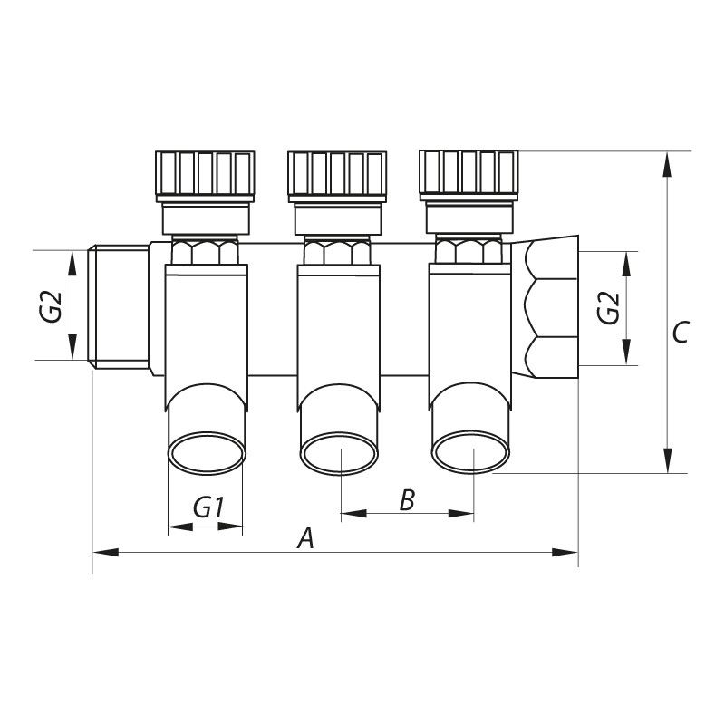 Коллектор вентильный с фитингом KOER KR.1123-2 3/4”x2 WAYS (KR2829)