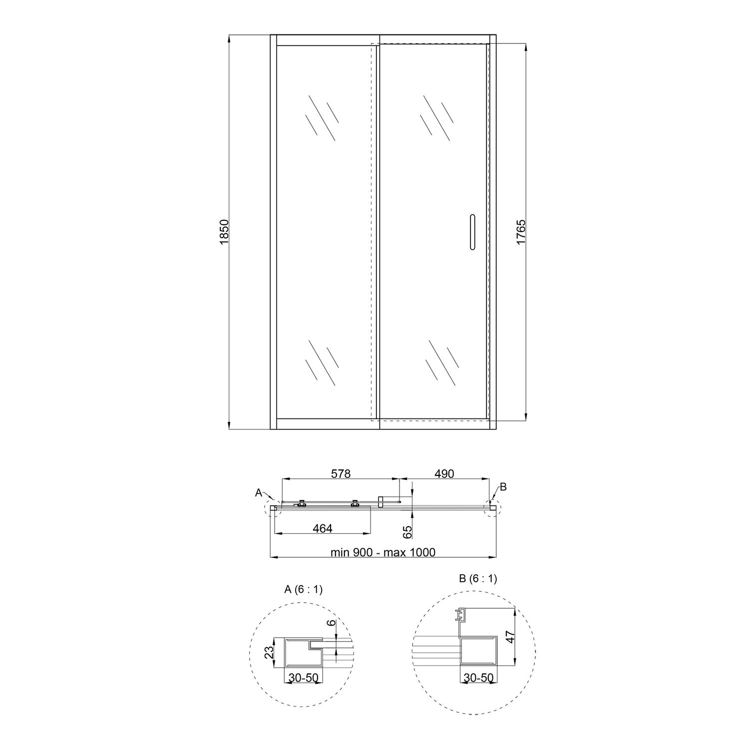 Душова двері в нішу Qtap Taurus CRM209-1.C6 90-100x185 см, скло Clear 6 мм, покриття CalcLess
