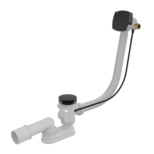 Сифон для ванни автоматичний з напуском води через перелив, AlcaPlast чорний-мат (довжина 80 см)