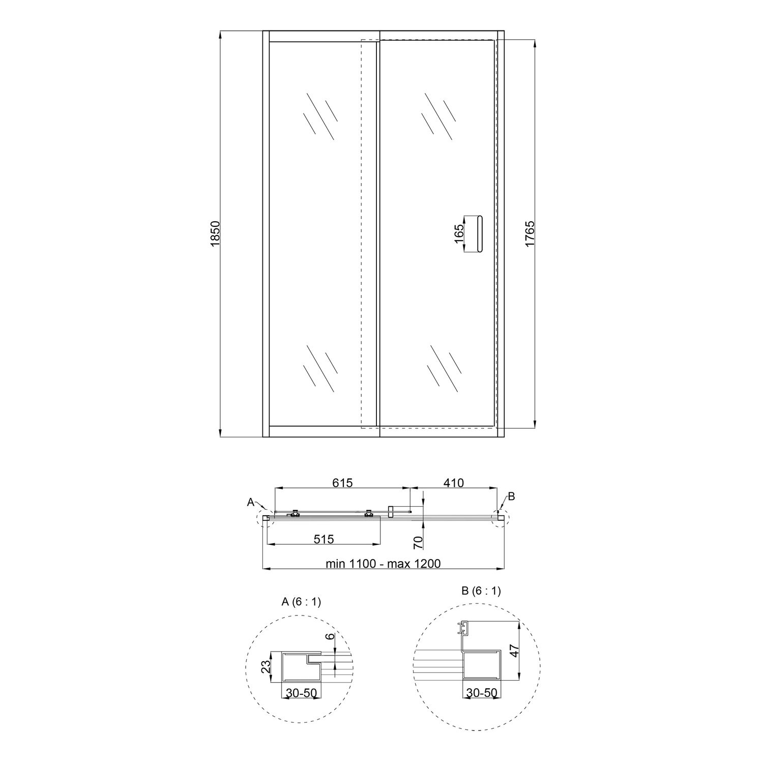 Душова двері в нішу Qtap Taurus CRM2011-12.C6 110-120x185 см, скло Clear 6 мм, покриття CalcLess