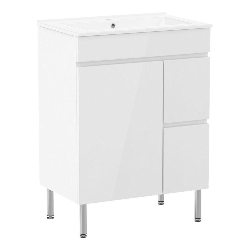 FLY комплект мебели 60см, белый: тумба напольная, 2 ящика, 1 дверца + умывальник накладной арт RZJ610