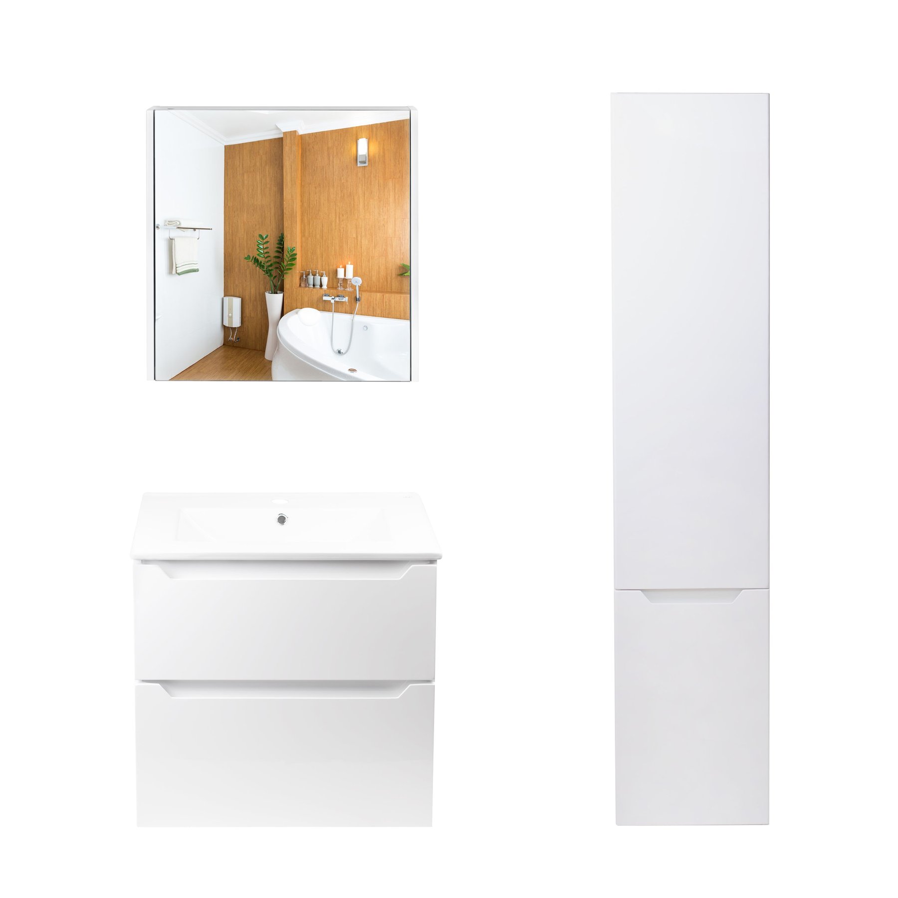 Комплект меблів для ванної Qtap Scorpio тумба з раковиною + дзеркальний шафа + пенал QT044SK42989