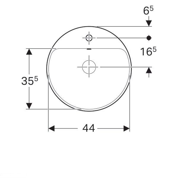 Умывальник Geberit Cersanit 500.705.01.2 VariForm круглый d=48см, которая встраивается в столешницу, с 1 отв. под смеситель, с переливом, глазурований снизу, белый