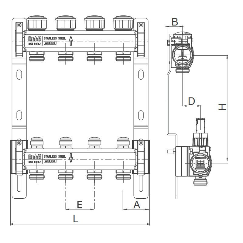Колектор з термостатичними та запірними клапанами Roho R805-04 - 1"х 4 вих. (RO0058)