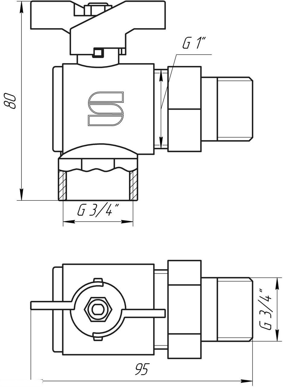 Кран кутовий кульовий з американкою SELBA 3/4 КБ SL 1543