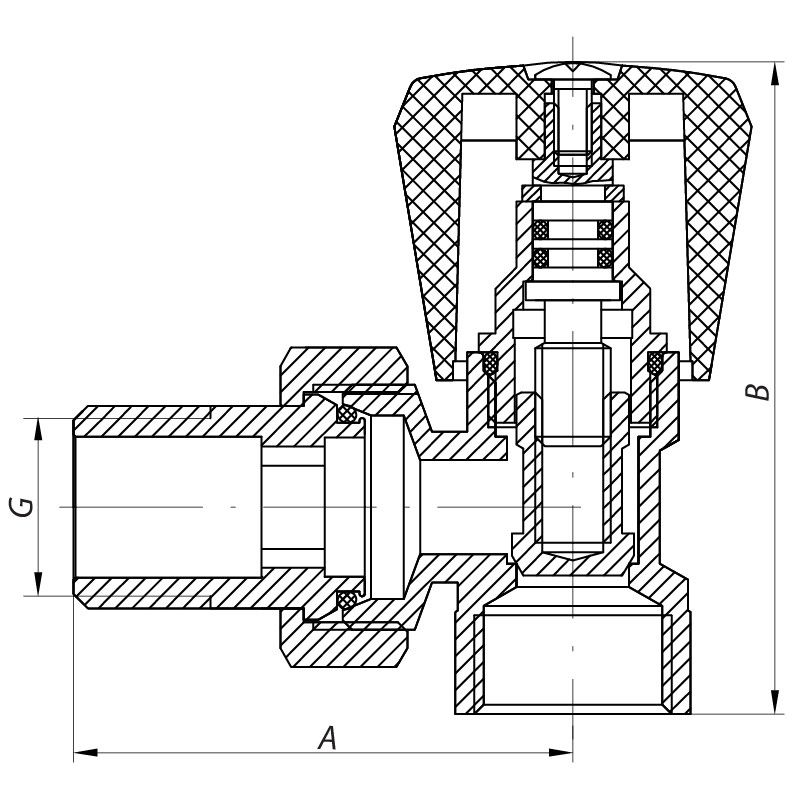 Вентиль радиаторный угловой (хромированный) 1/2x1/2 (KOER KR.901.CHR) (KR2819)