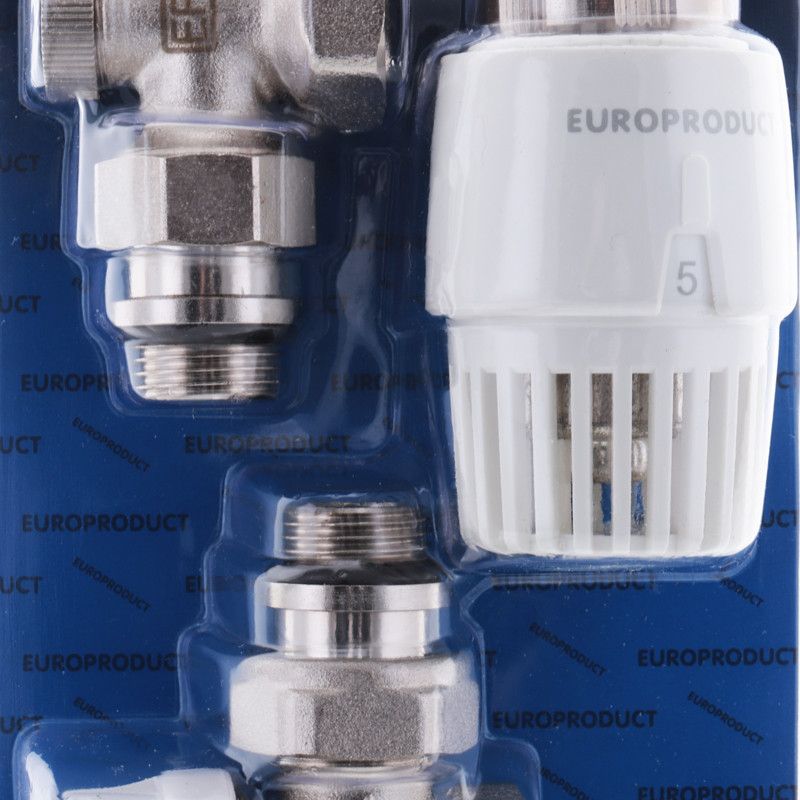 Комплект для підключення радіатора EUROPRODUCT EP1302 - 1/2'' (кутовий з термоголовкою) (EP6016)