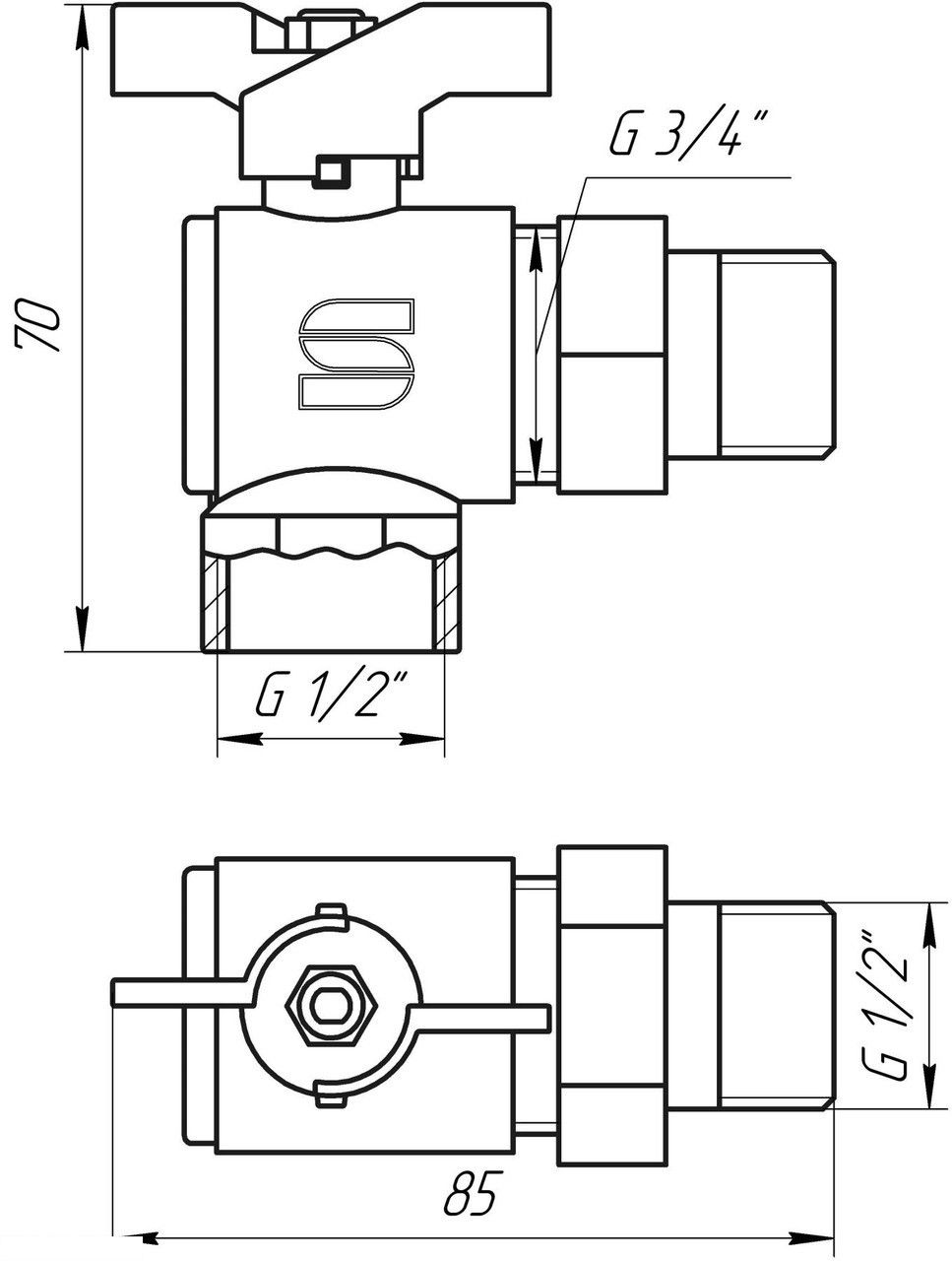 Кран кутовий кульовий з американкою SELBA 1/2 КБ SL 1543