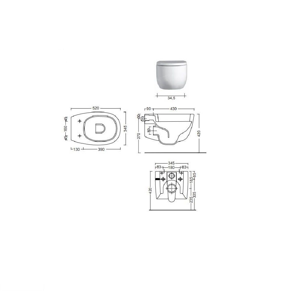 Підвісний унітаз NIC Design 003 482 013 MILK, без ободка(-Rimless), колір антрацит мат