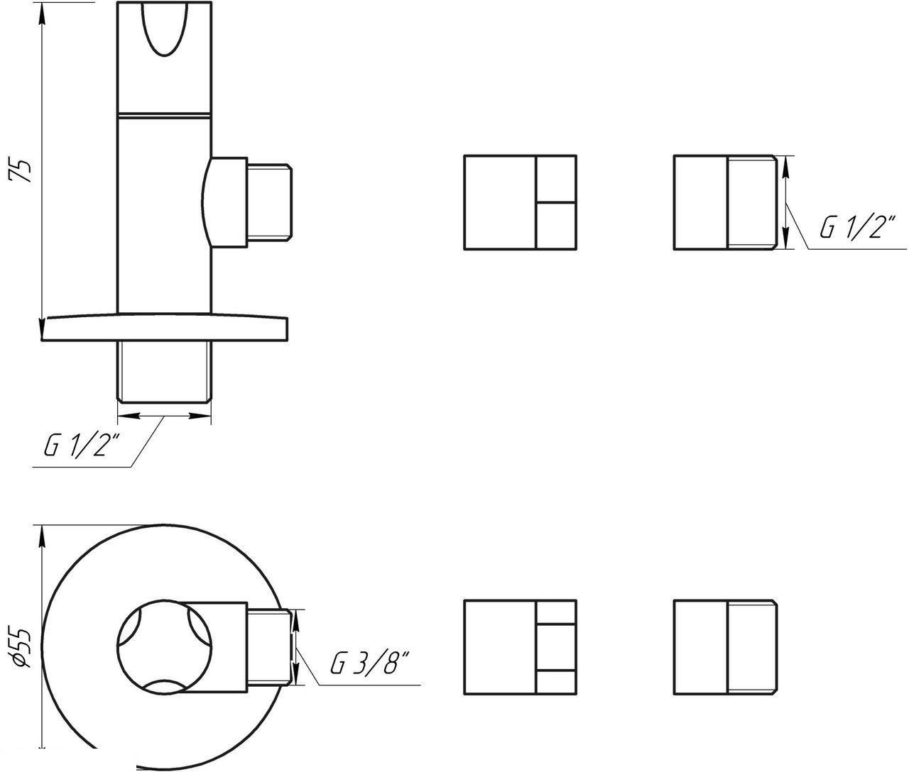 Кран Solomon кутовий керамічний напівобертовий 1/2 х 3/4 1TECH (Lazer) (7076)