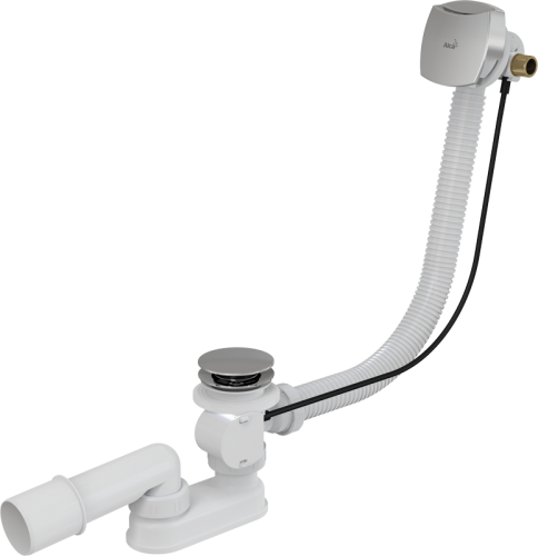 Сифон для ванни з напуском води через перелив для ванн з товстими стінками AlcaPlast пластик хромований (довжина 80 см)