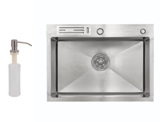 Кухонна мийка Lidz H6045K 3.0/1.0 мм Brush (LIDZH6045KBRU3010) з вбудованим тримачем для ножів