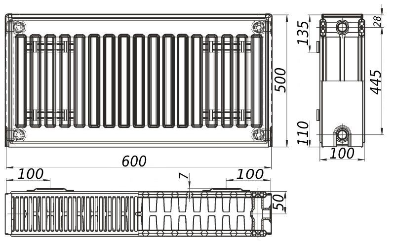 Радиатор стальной панельный KALITE 22 бок 500x600