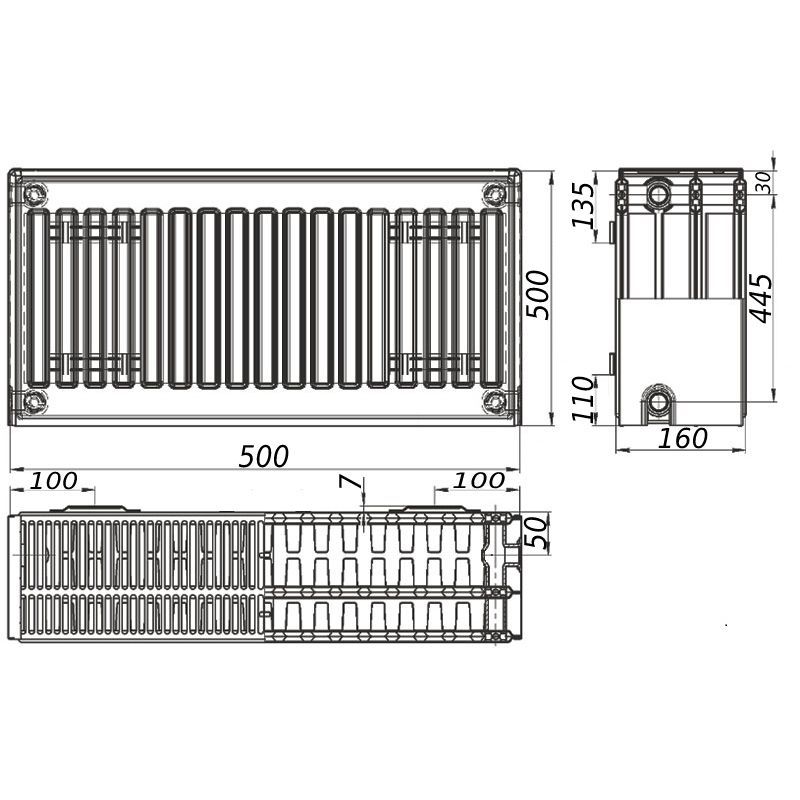 Радіатор сталевий панельний KALITE 33 бічний 500x500