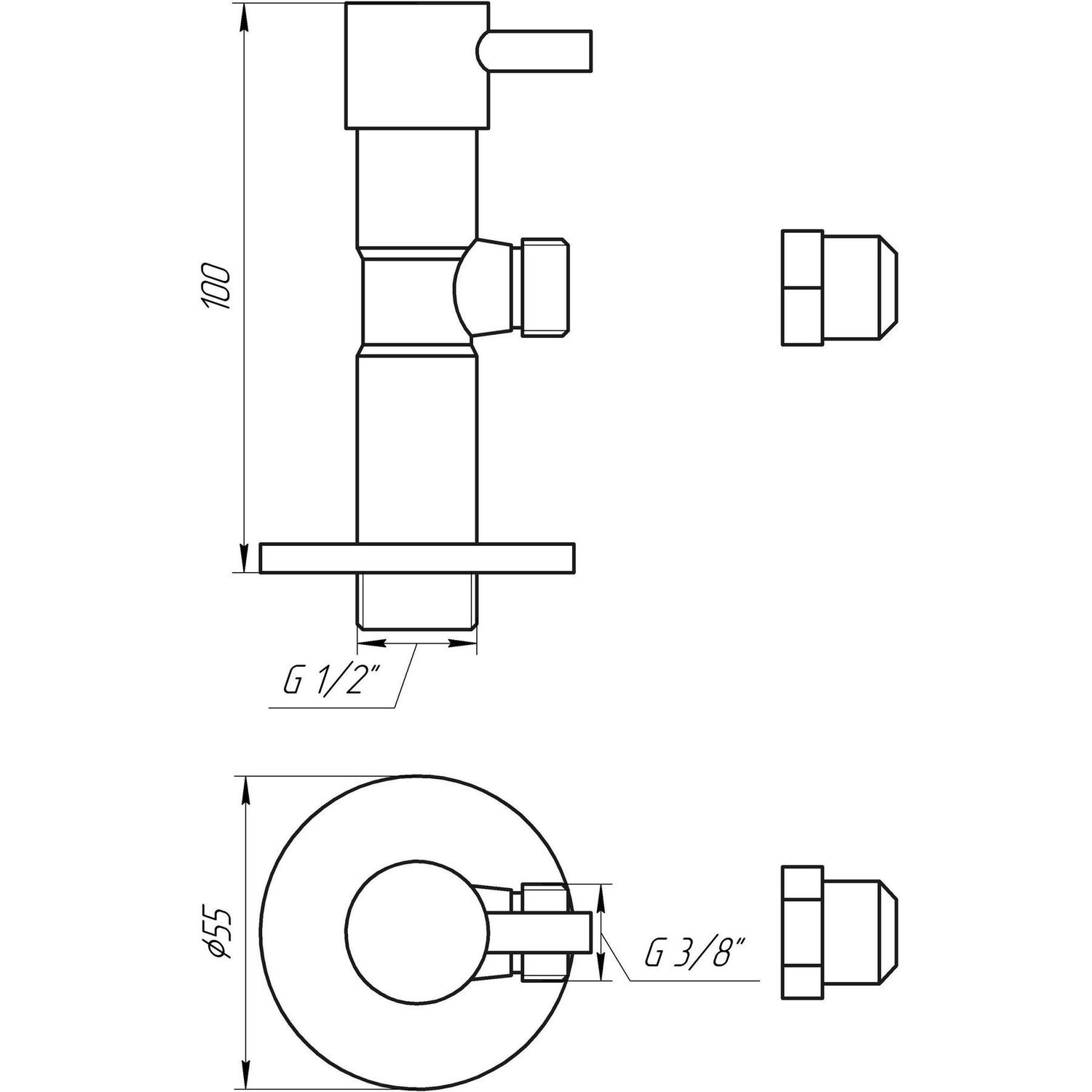 Кран Solomon угловой керамик полуоборотный с цангой 1/2"х 3/8" 1TECH (Lazer) (7076)