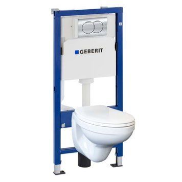 Комплект: DUOFIX PRO 20 монтажный элемент для подвесного унитаза, с бачком скрытого монтажа Delta 12см, подв. унитаз Idol с сиденьем, смывная клавиша Delta01, глянцевая
