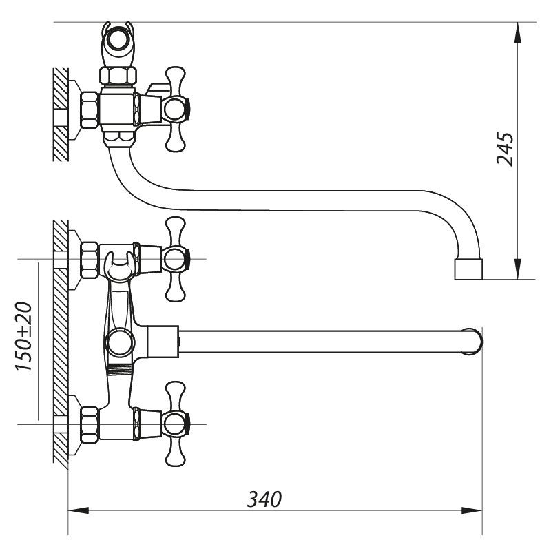 Змішувач для ванни ZERIX DMT 722 з повним обертом кран-буксою (ZX2961)