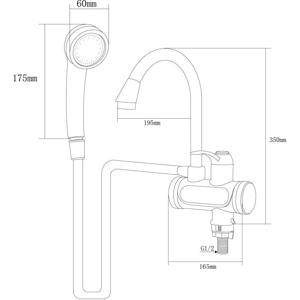 Кран-водонагреватель проточный S93 3.0Квт 0,4-5Бар для ванны Aquatica, гусак ухо на гайке (Jz-6C141W)