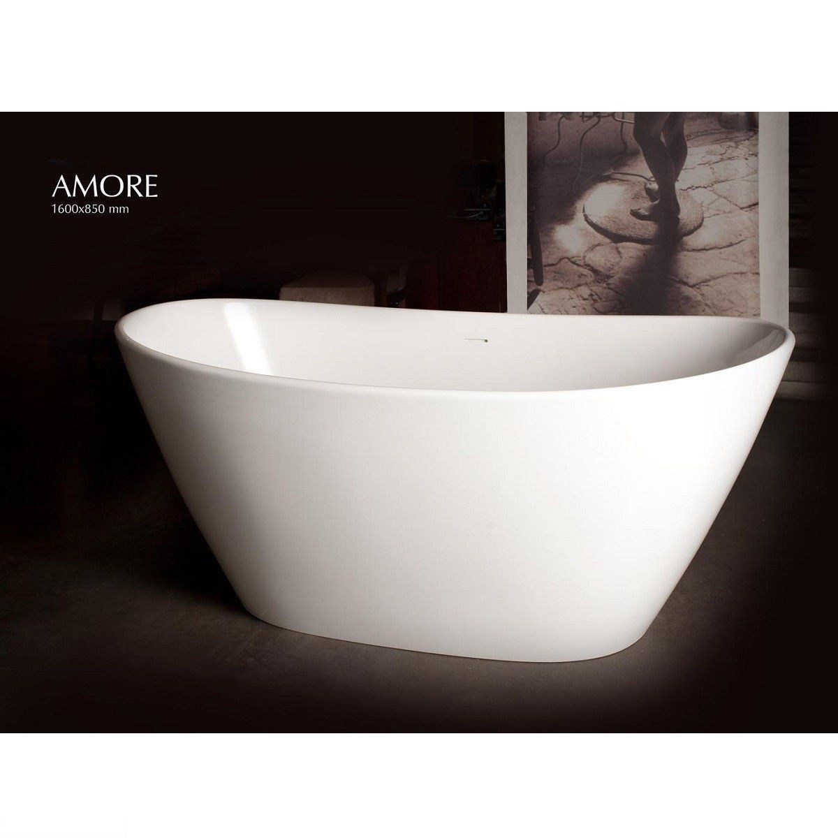 Ванна зі штучного каменю PAA Amore Ванна 1600x850 з литого каменю, 160x85 біла, сифон