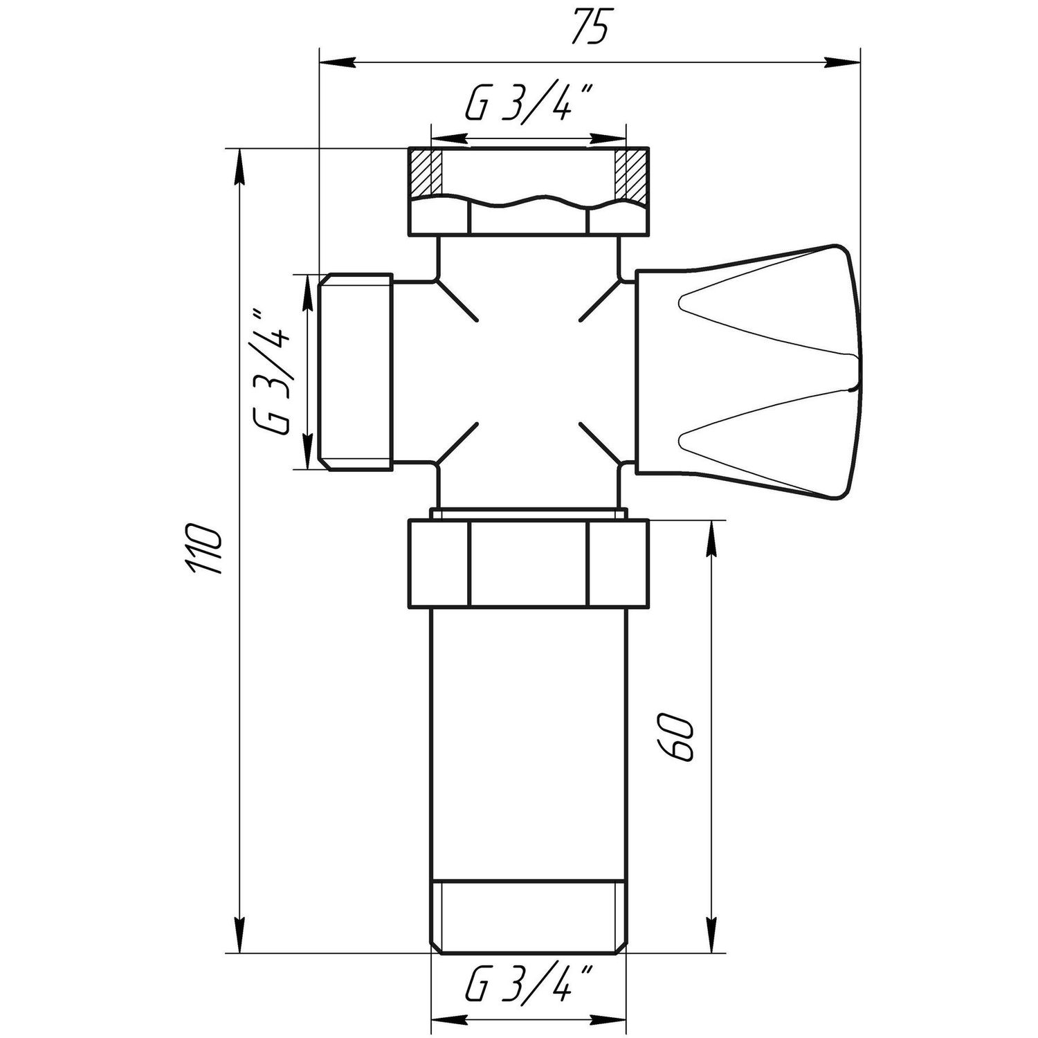 Кран вентильний PROFESSIONAL для пральної машини 3/4'x3/4'x3/4' з подовжувачем NV-QP170