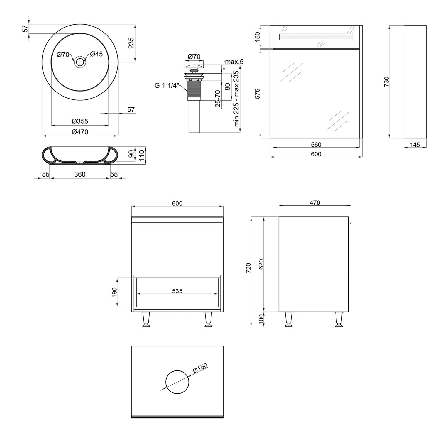 Комплект меблів для ванної Qtap Robin тумба + раковина + дзеркальний шафа QT044RO42975