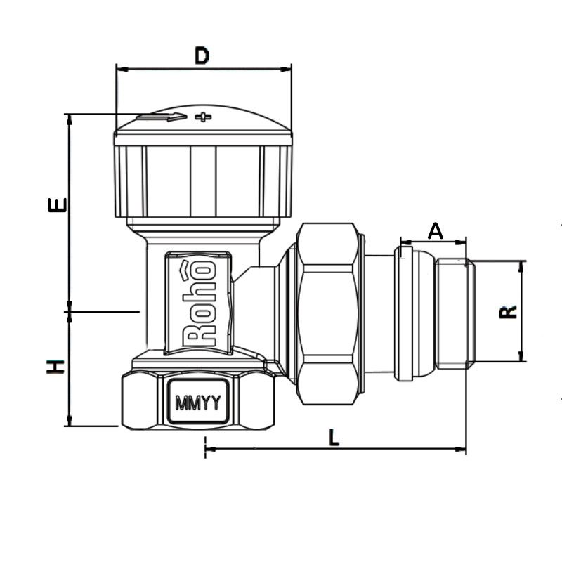 Кран радиаторный термостатический Roho R5151-050 - 1/2" (М30х1,5) угловой (антипротечка) (RO0123)