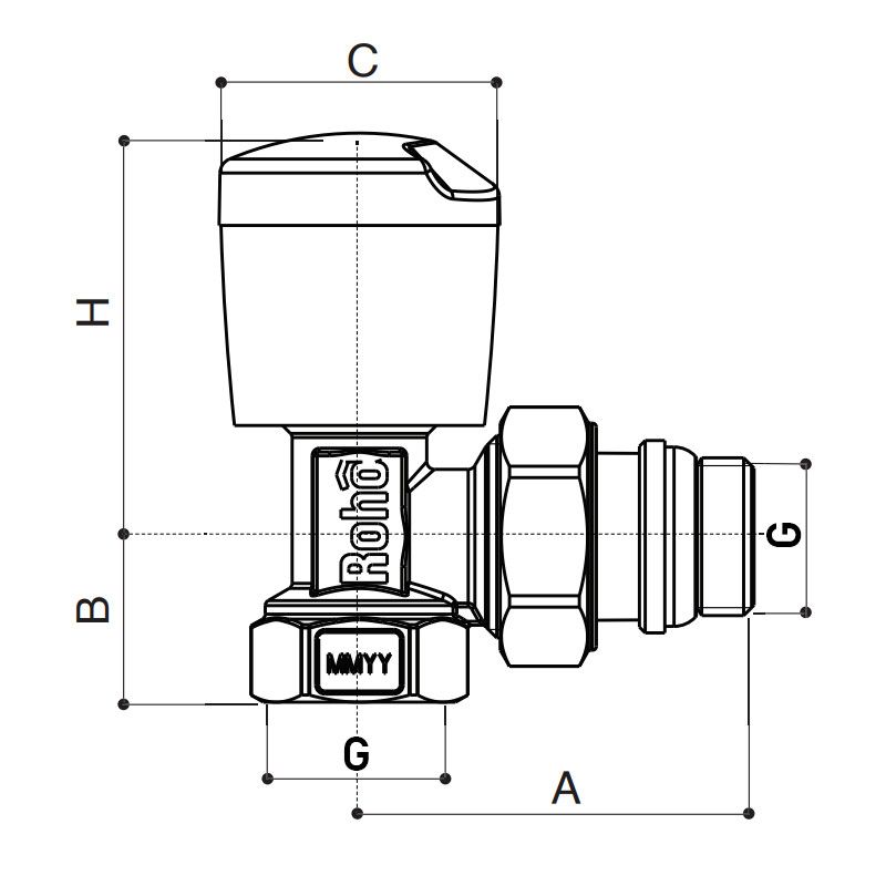 Кран радиаторный Roho R5551-050 - 1/2" угловой (антипротечка) (RO0129)