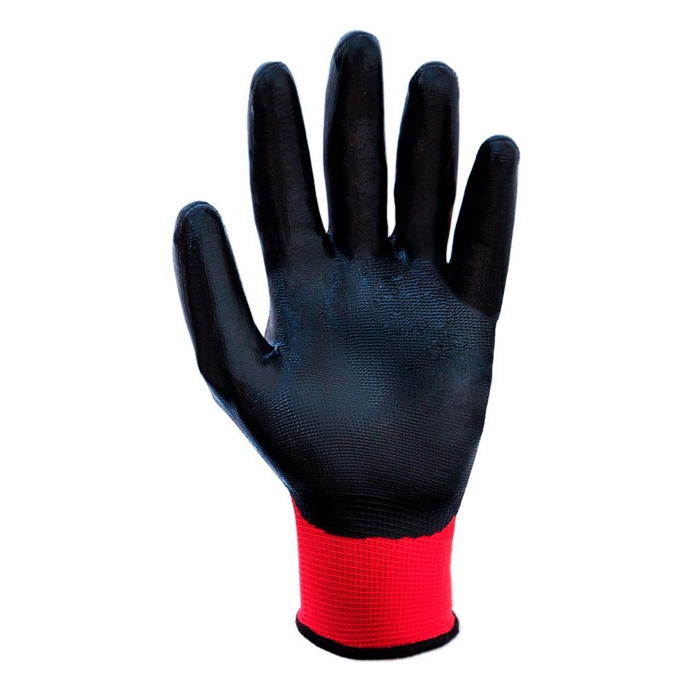 Перчатки Трикотажные С Частичным Нитриловым Покрытием Р10 (Красно-Чёрные Манжет)