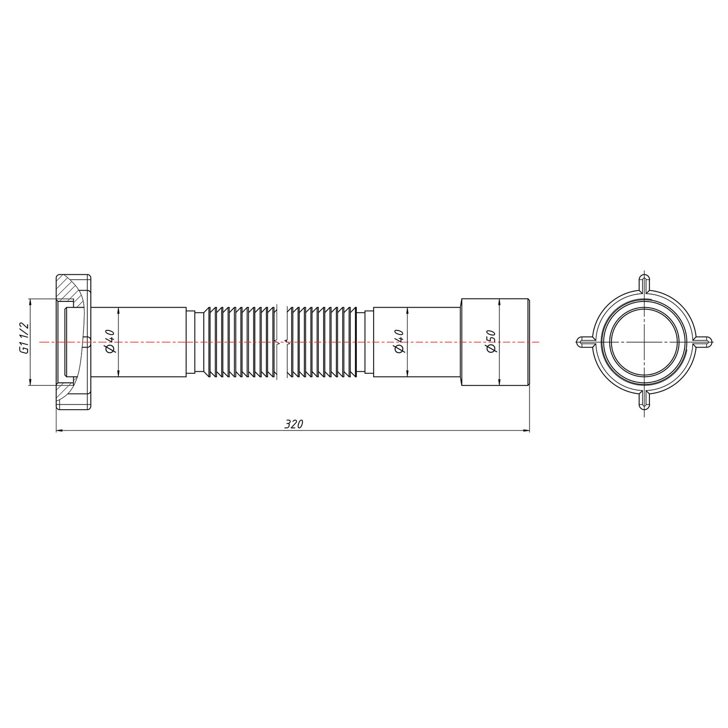 Гибкая труба Lidz (WHI) 60 01 G002 00 с накидной гайкой 1 1/2' длина 600 мм