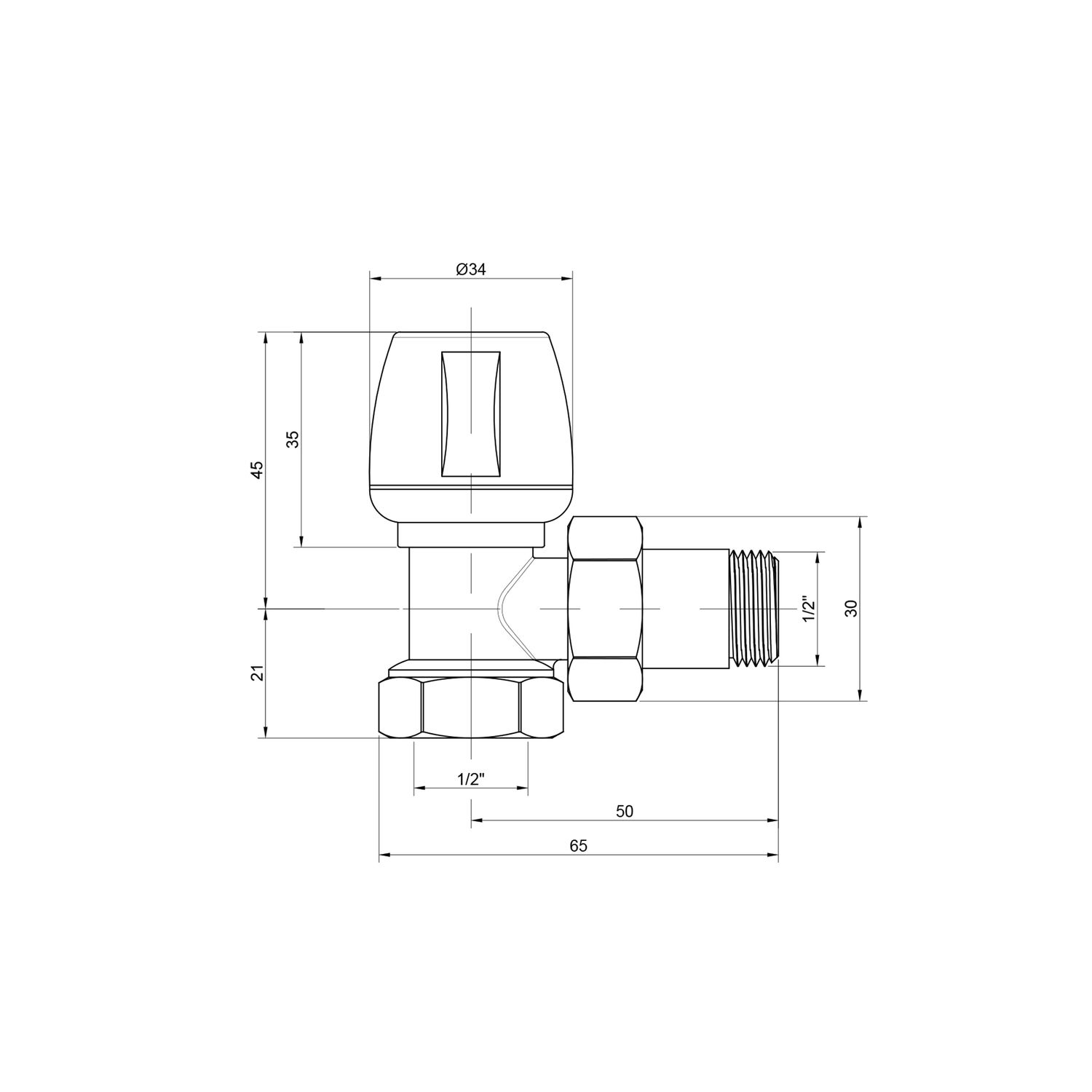 Кран радиаторный Icma 1/2" угловой №803