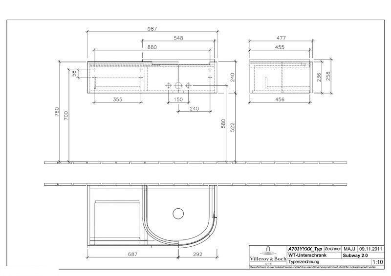 Тумба Villeroy & Boch SUBWAY 2.0 98,7*25,7*47,8см, подвесная, умывальник справа, ручки хром, цвет верха белый, цвет корпуса white wood