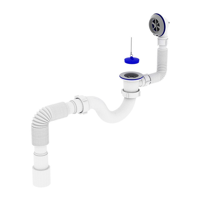 Сифон для ванни ZERIX SV-01-A 1 1/2 прямоточний з випуском і переливом (ZX4957)
