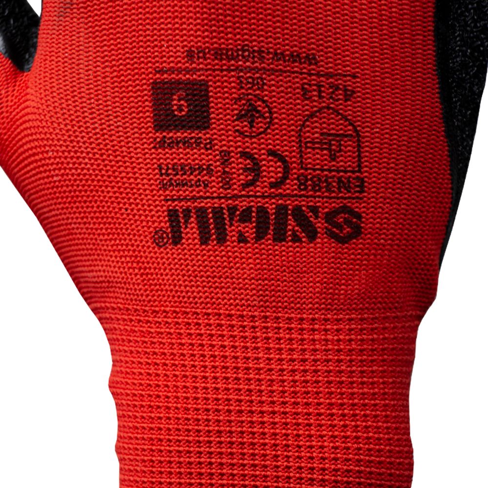 Перчатки Трикотажные С Частичным Латексным Вспененным Покрытием Р9 (Красно-Черные Манжет)