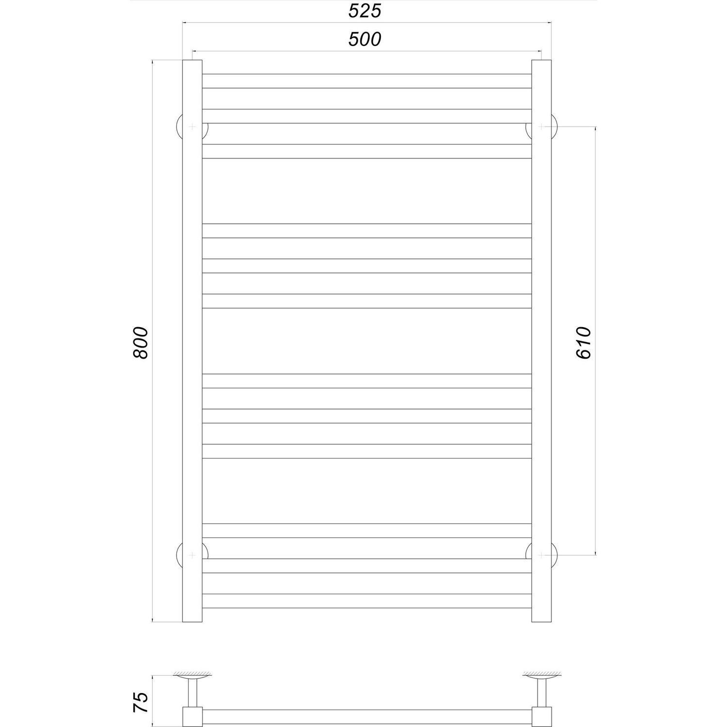Рушникосушарка UNIO MS W 800-500-12 BLK Модена вода чорний