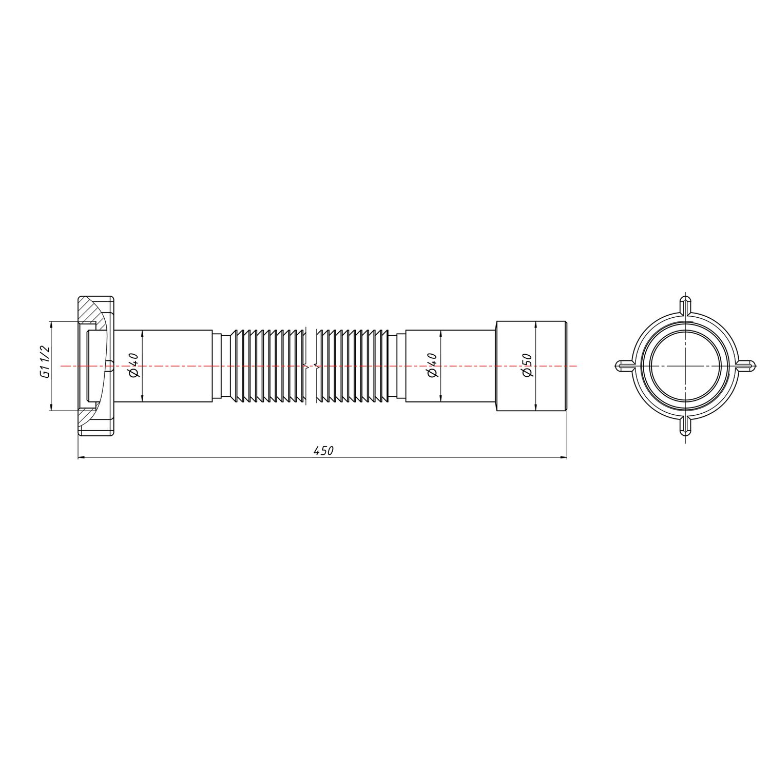 Гнучка труба Lidz (WHI) 60 01 G002 01 з накидною гайкою 1 1/2' довжина 1200 мм
