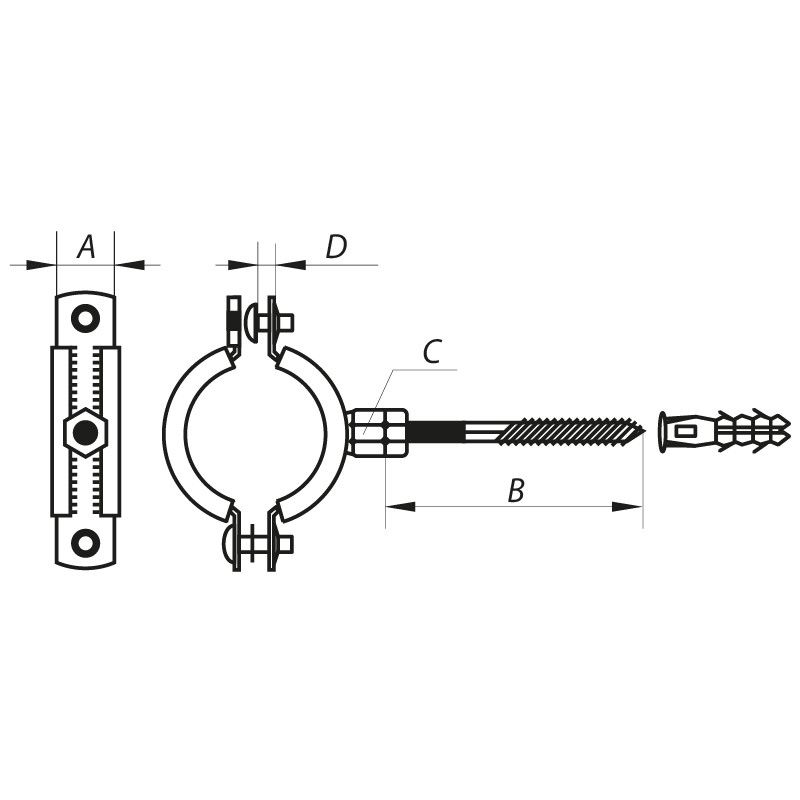 Хомут трубный оцинкованный KOER KCB.10.G 1-1/2" (47-51) серый (KR2788)